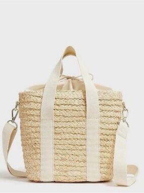 J.Crew Raffia Straw Mini Tote Crossbody Bag Ivory Beach Boho Summer